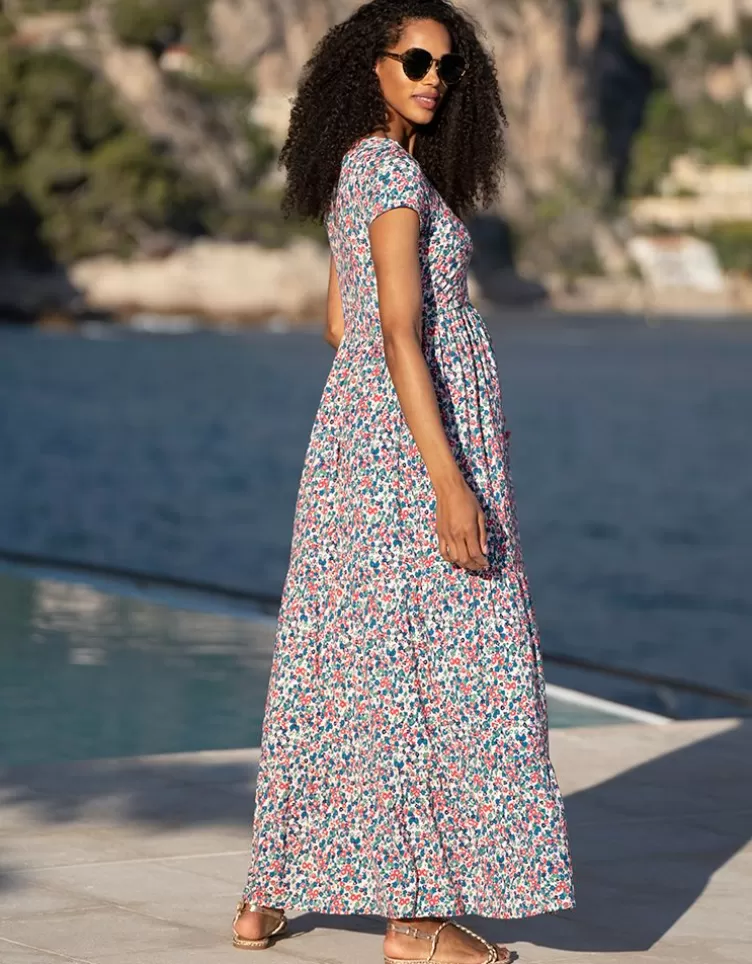 Seraphine Robe longue grossesse à allaitement en jersey à fleurs multicolores< Robes