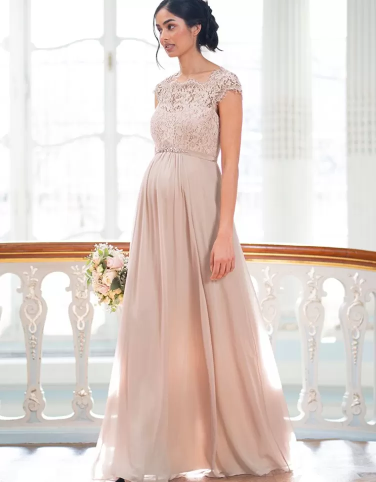 Seraphine Robe longue maternité en soie et dentelle - Rose pâle | FR< Robes de fêtes | Robes