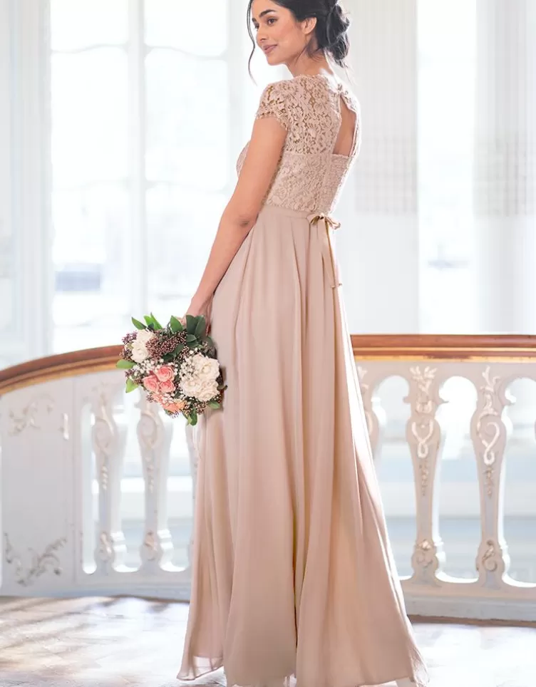 Seraphine Robe longue maternité en soie et dentelle - Rose pâle | FR< Robes de fêtes | Robes