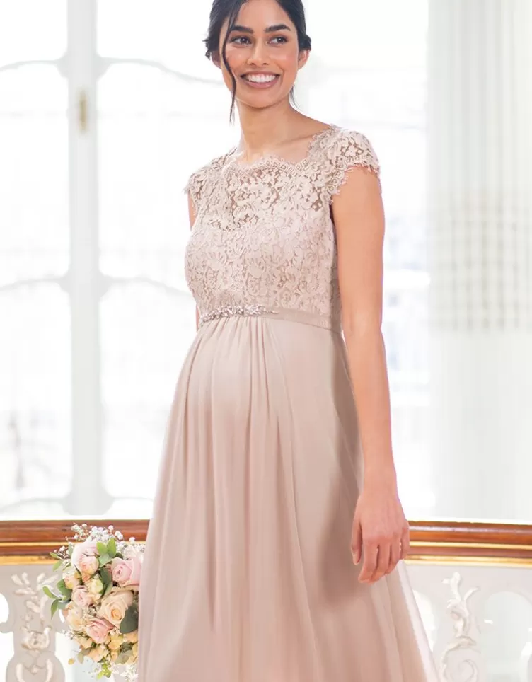 Seraphine Robe longue maternité en soie et dentelle - Rose pâle | FR< Robes de fêtes | Robes