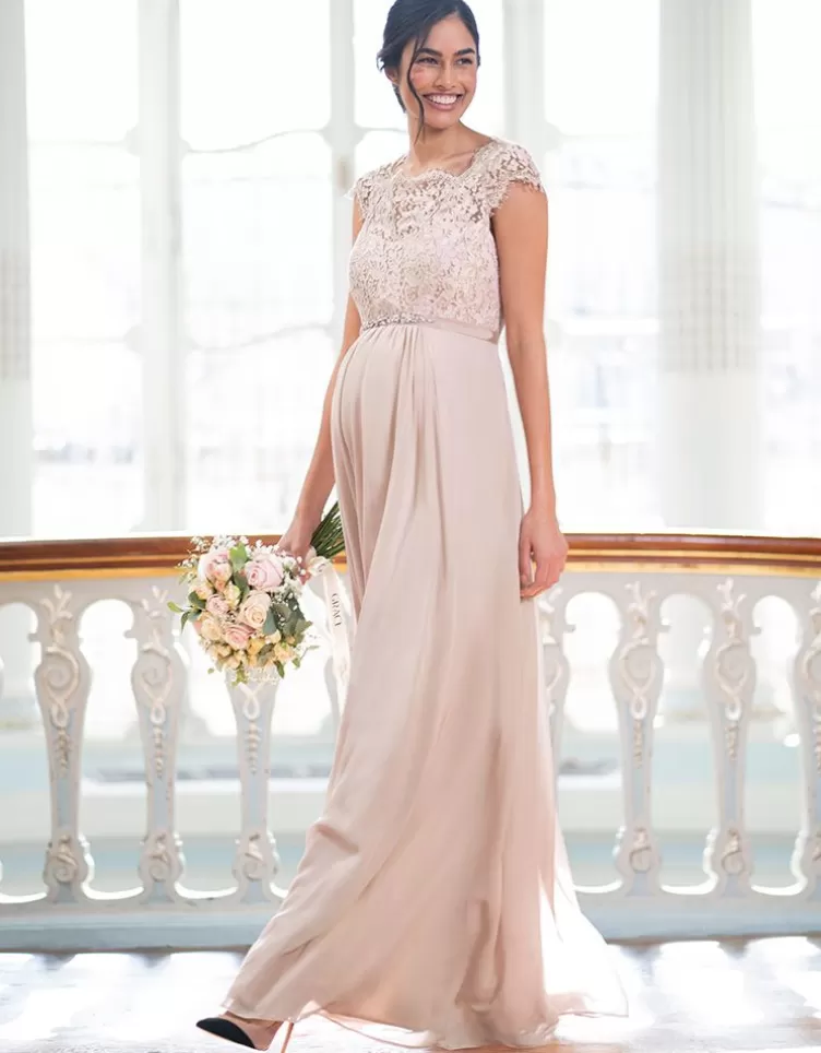 Seraphine Robe longue maternité en soie et dentelle - Rose pâle | FR< Robes de fêtes | Robes