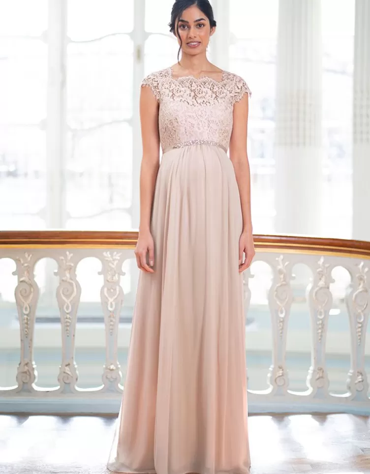 Seraphine Robe longue maternité en soie et dentelle - Rose pâle | FR< Robes de fêtes | Robes
