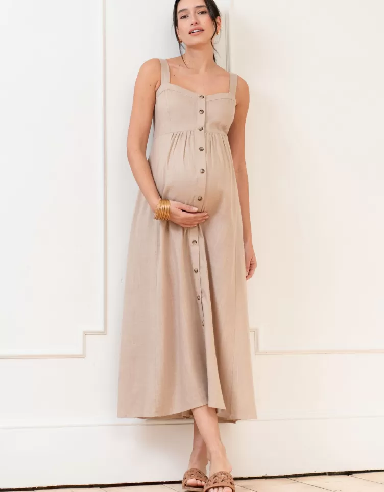 Seraphine Robe mi-longue boutonnée sur le devant en mélange de lin | < Vêtements d'allaitement | Robes