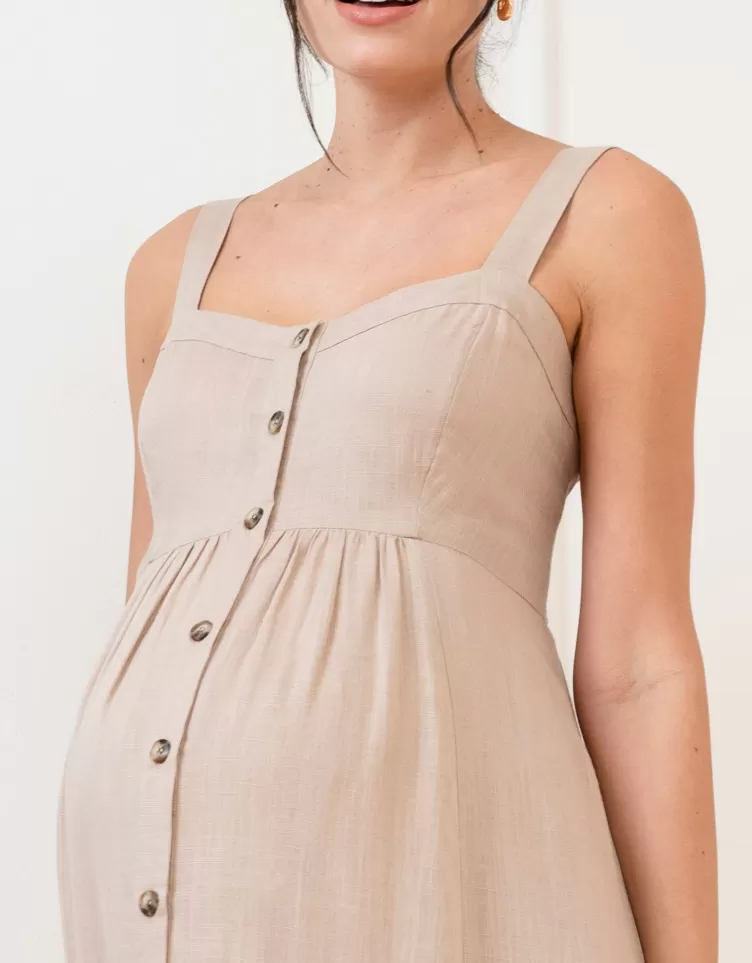 Seraphine Robe mi-longue boutonnée sur le devant en mélange de lin | < Vêtements d'allaitement | Robes