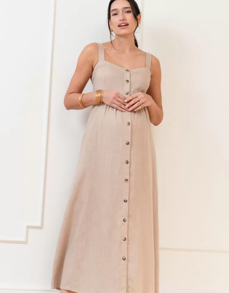 Seraphine Robe mi-longue boutonnée sur le devant en mélange de lin | < Vêtements d'allaitement | Robes