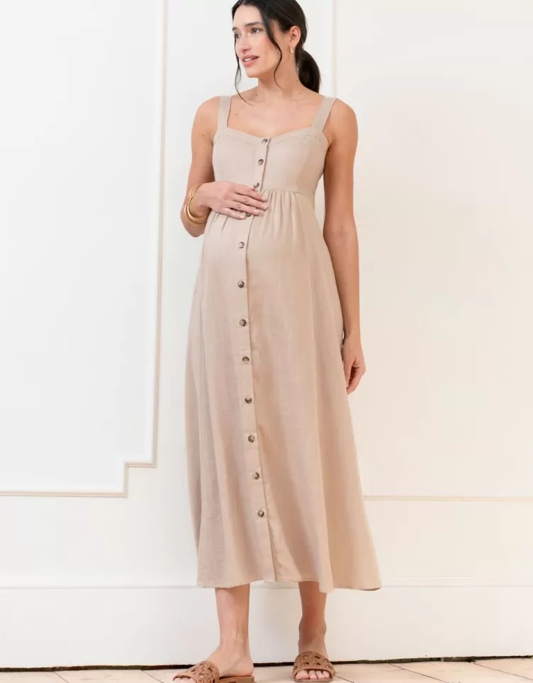 Seraphine Robe mi-longue boutonnée sur le devant en mélange de lin | < Vêtements d'allaitement | Robes