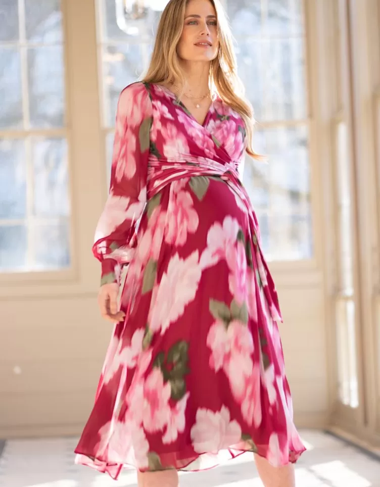 Seraphine Robe mi-longue cache-cœur grossesse et allaitement à fleurs de baies | < Vêtements d'allaitement | Robes