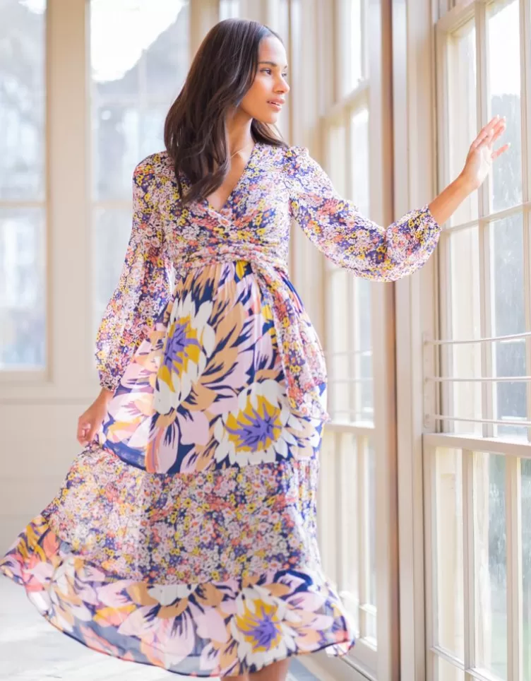 Seraphine Robe mi-longue grossesse et allaitement bohème à motif floral | < Vêtements d'allaitement | Robes