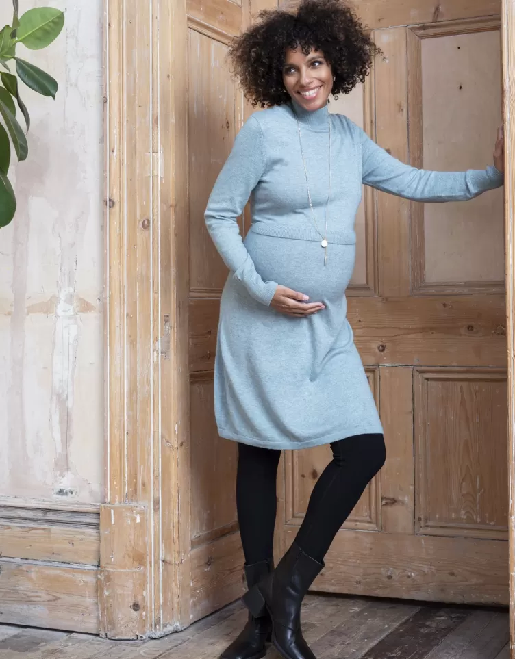 Seraphine Robe pull grossesse et allaitement en laine mélangé – Vert sauge | < Vêtements d'allaitement | Robes