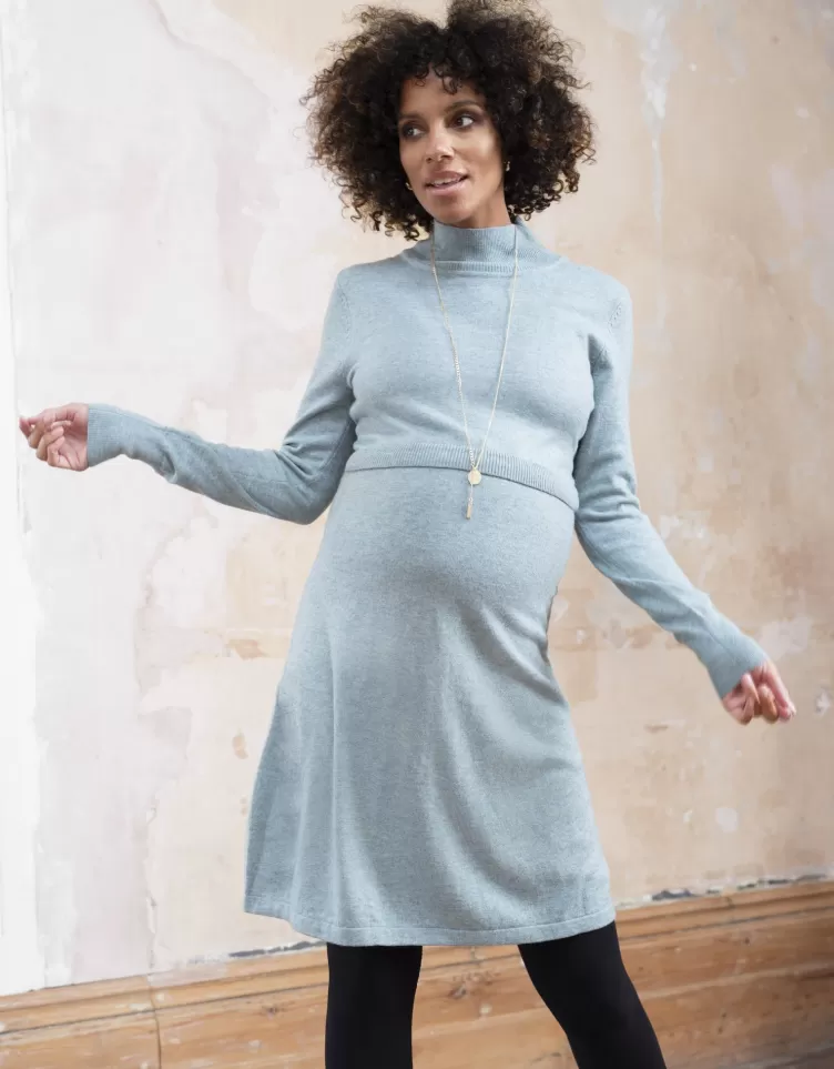 Seraphine Robe pull grossesse et allaitement en laine mélangé – Vert sauge | < Vêtements d'allaitement | Robes