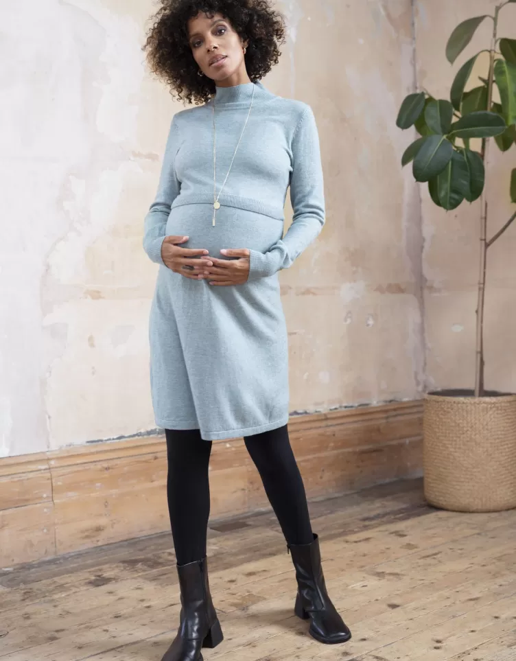 Seraphine Robe pull grossesse et allaitement en laine mélangé – Vert sauge | < Vêtements d'allaitement | Robes