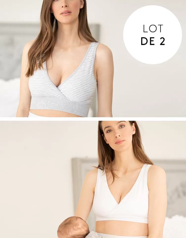 Seraphine Soutien-gorge de nuit grossesse et allaitement – Lot de 2, Blanc et Gris rayé | < Vêtements d'allaitement | Soutien-gorge d'allaitement et Lingerie