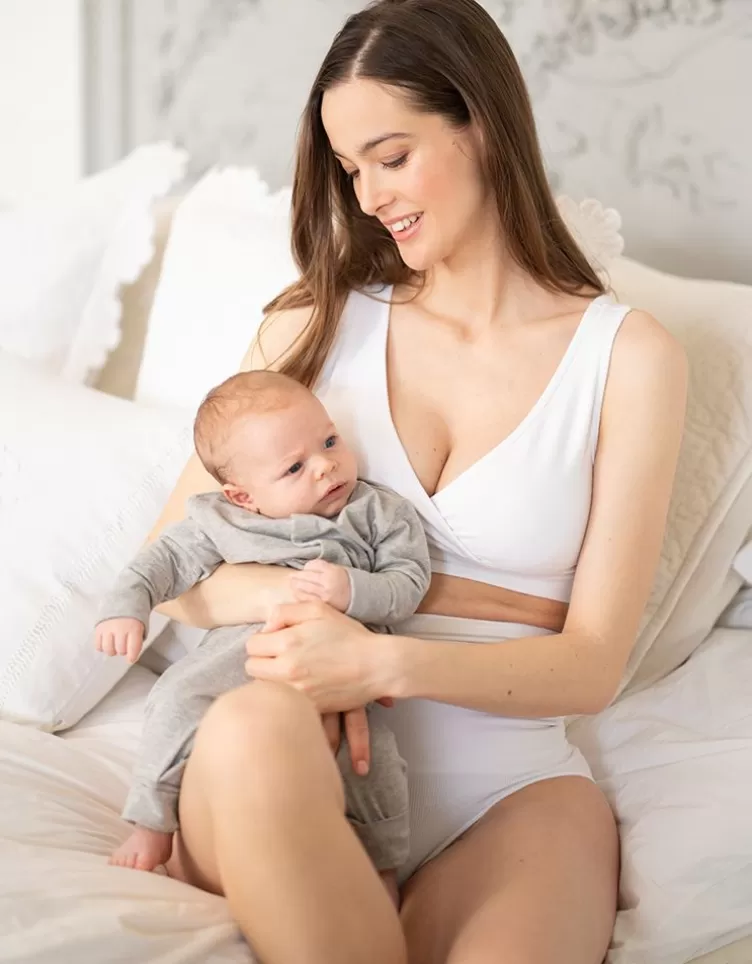 Seraphine Soutien-gorge de nuit grossesse et allaitement – Lot de 2, Blanc et Gris rayé | < Vêtements d'allaitement | Soutien-gorge d'allaitement et Lingerie