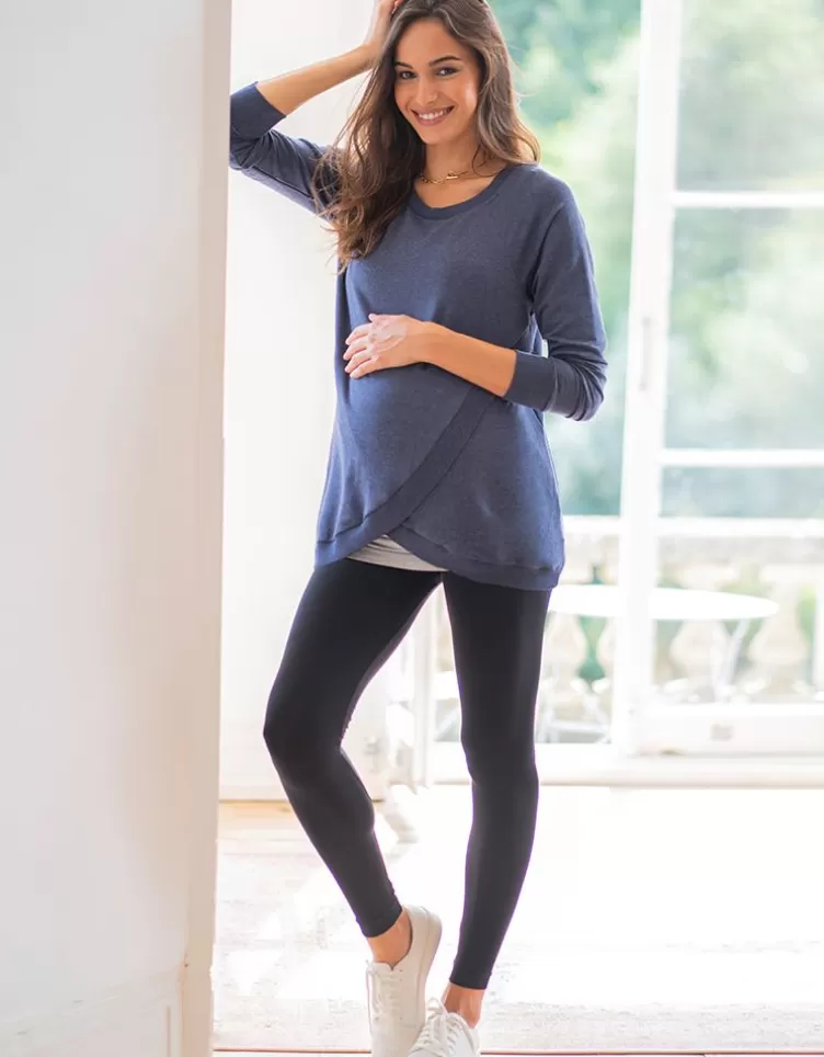Seraphine Sweat grossesse et allaitement croisé en mélange de coton – Bleu | < Vêtements d'allaitement | Hoodies et Tops
