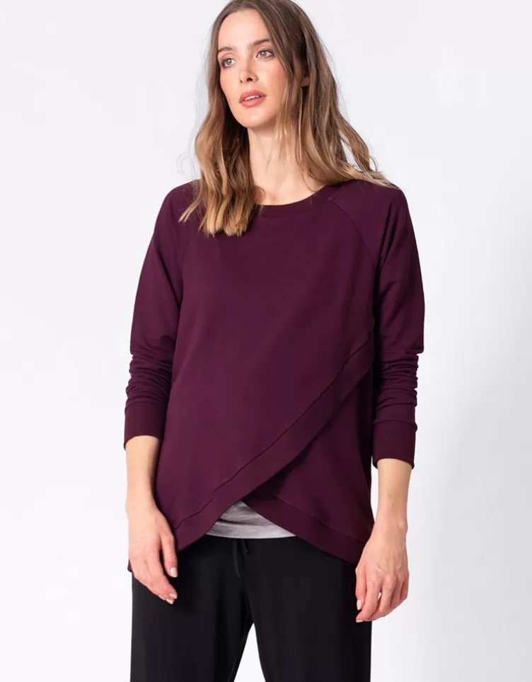 Seraphine Sweat grossesse et allaitement croisé en mélange de coton – Bordeaux | < Vêtements d'allaitement | Hoodies et Tops