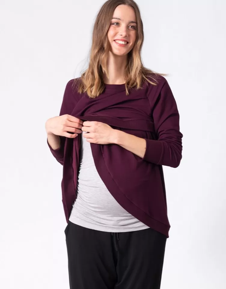 Seraphine Sweat grossesse et allaitement croisé en mélange de coton – Bordeaux | < Vêtements d'allaitement | Hoodies et Tops