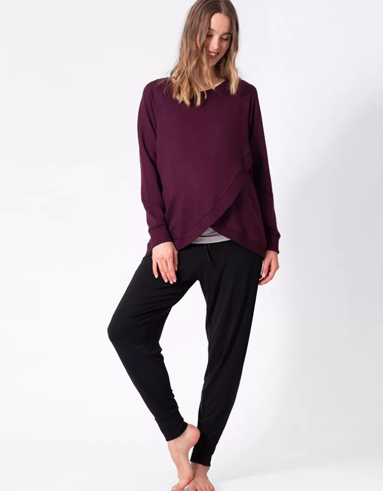Seraphine Sweat grossesse et allaitement croisé en mélange de coton – Bordeaux | < Vêtements d'allaitement | Hoodies et Tops