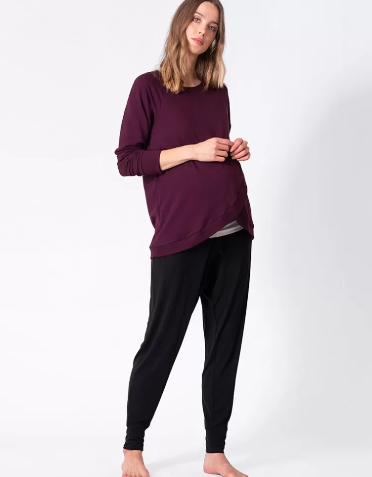 Seraphine Sweat grossesse et allaitement croisé en mélange de coton – Bordeaux | < Vêtements d'allaitement | Hoodies et Tops