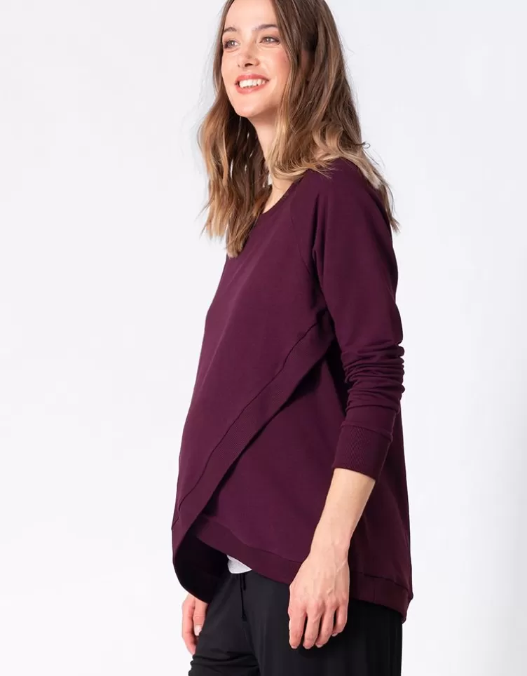 Seraphine Sweat grossesse et allaitement croisé en mélange de coton – Bordeaux | < Vêtements d'allaitement | Hoodies et Tops