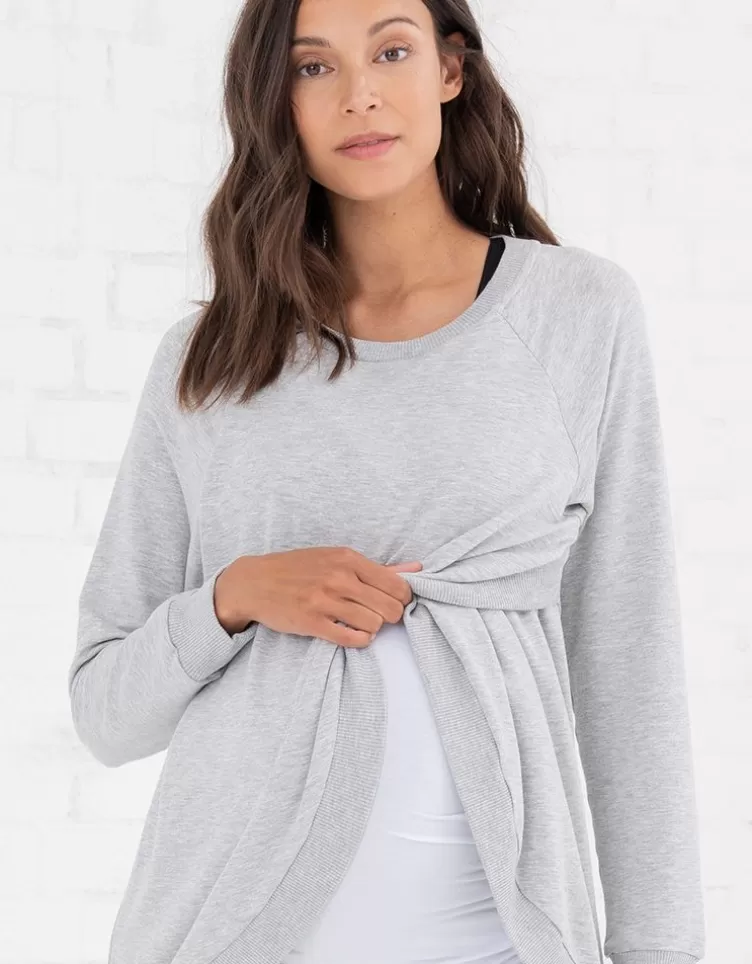 Seraphine Sweat grossesse et allaitement croisé en mélange de coton – Gris | < Vêtements d'allaitement | Hoodies et Tops