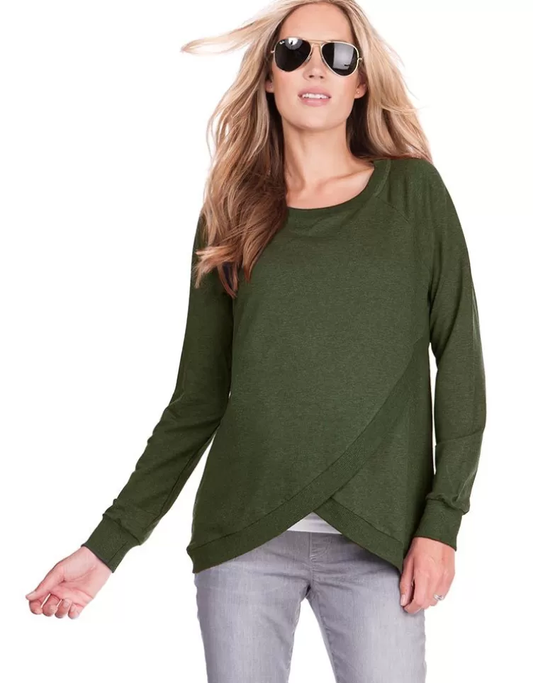 Seraphine Sweat grossesse et allaitement croisé en mélange de coton – Vert olive | < Vêtements d'allaitement | Hoodies et Tops