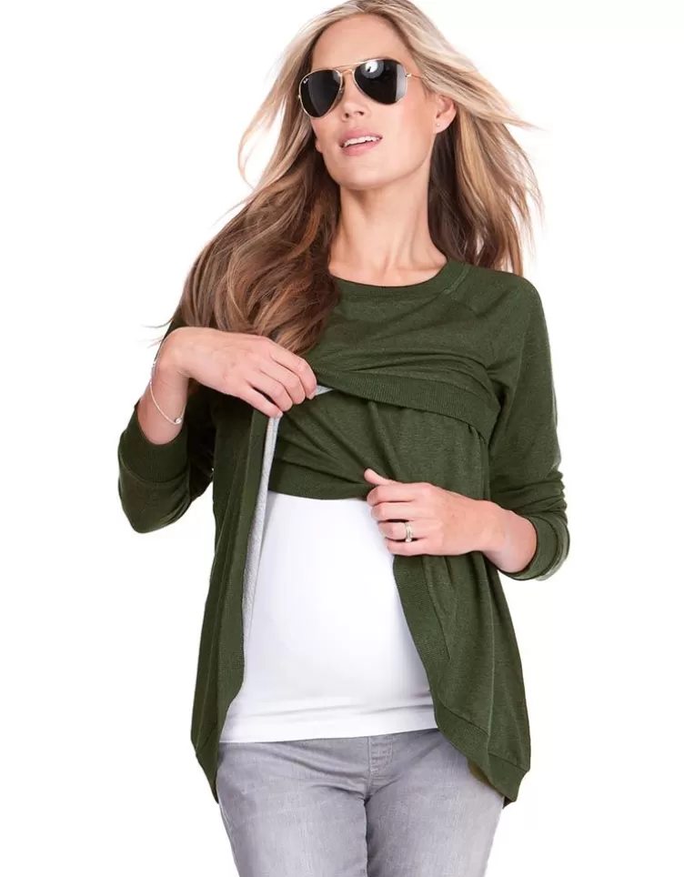 Seraphine Sweat grossesse et allaitement croisé en mélange de coton – Vert olive | < Vêtements d'allaitement | Hoodies et Tops
