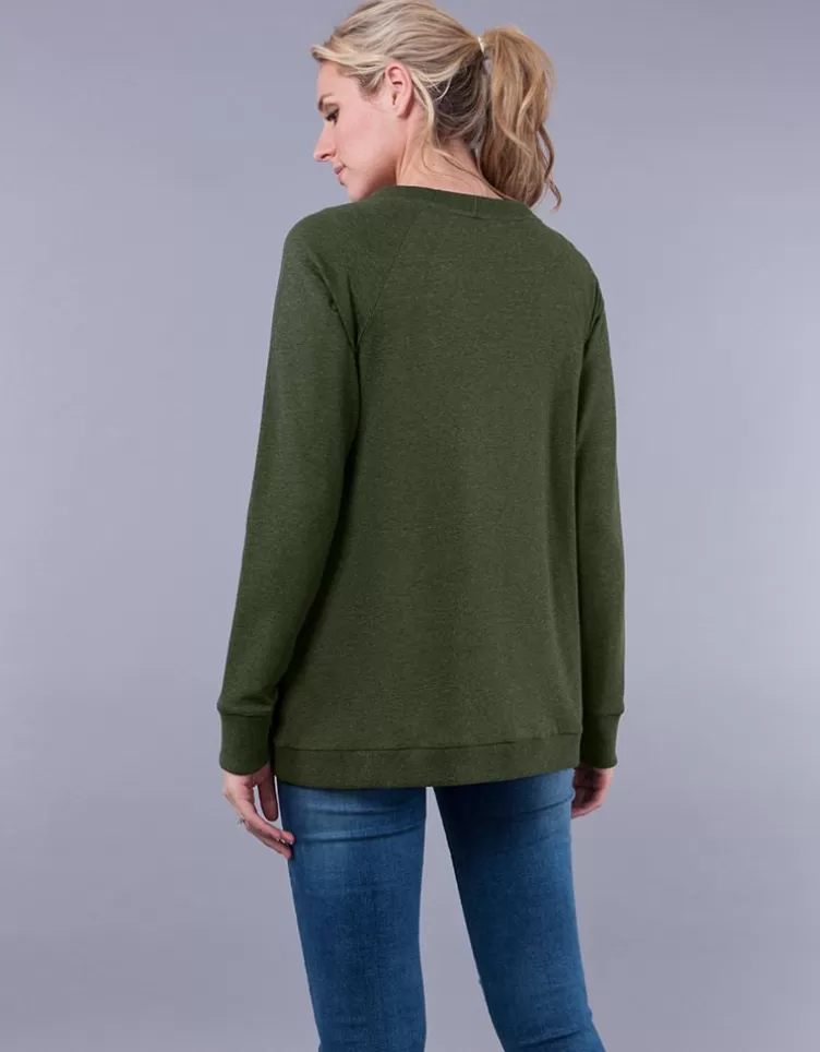 Seraphine Sweat grossesse et allaitement croisé en mélange de coton – Vert olive | < Vêtements d'allaitement | Hoodies et Tops