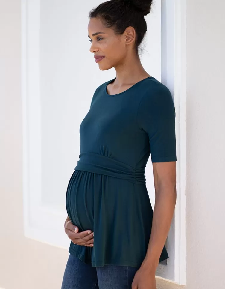 Seraphine Top ajusté à manches courtes de grossesse et d'allaitement - Vert émeraude< Vêtements d'allaitement | Hoodies et Tops