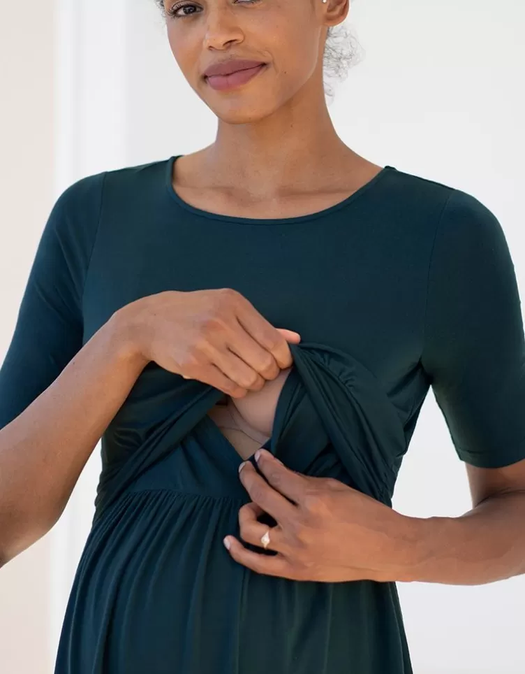 Seraphine Top ajusté à manches courtes de grossesse et d'allaitement - Vert émeraude< Vêtements d'allaitement | Hoodies et Tops