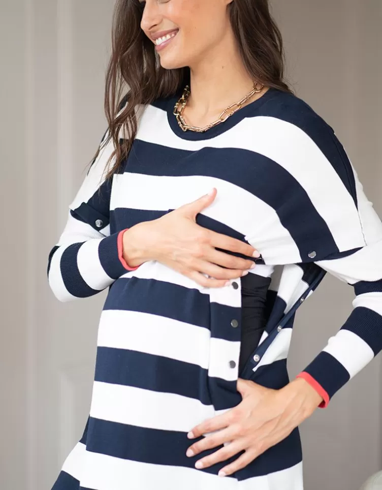 Seraphine Top de grossesse et d'allaitement à rayures épaisses - Bleu marine et blanc | < Vêtements d'allaitement | Hoodies et Tops