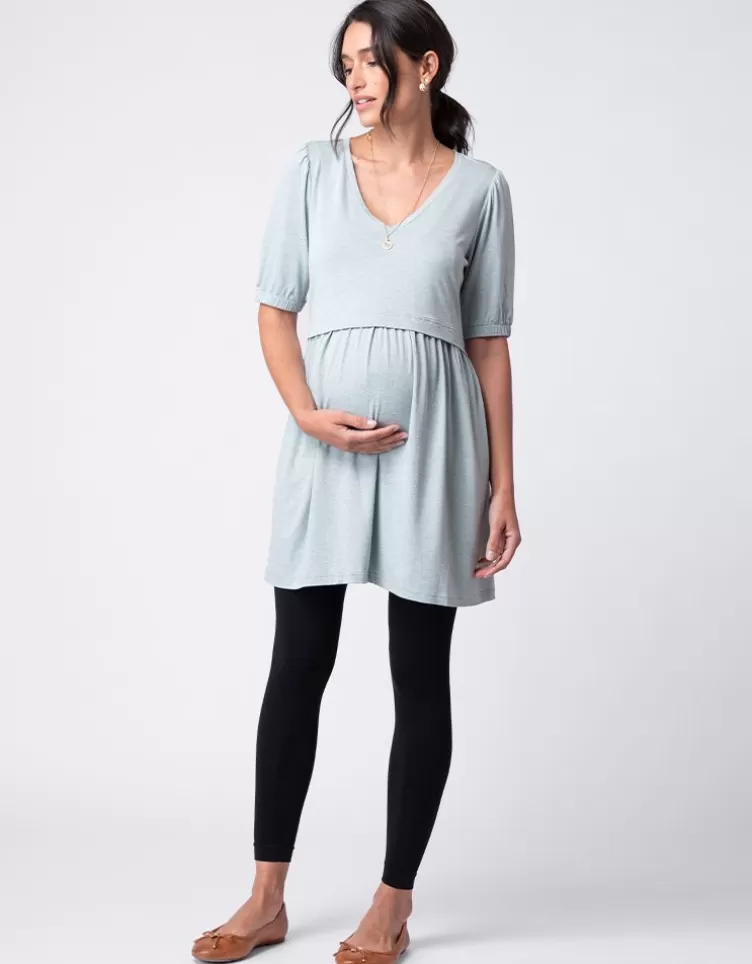 Seraphine Tunique smockée de grossesse et d'allaitement vert sauge à col en V< Vêtements d'allaitement | Hoodies et Tops